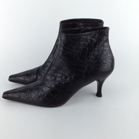 A. Giannetti Brown Croc Embossed  Italian Ankle Booties - Picture 3 of 16